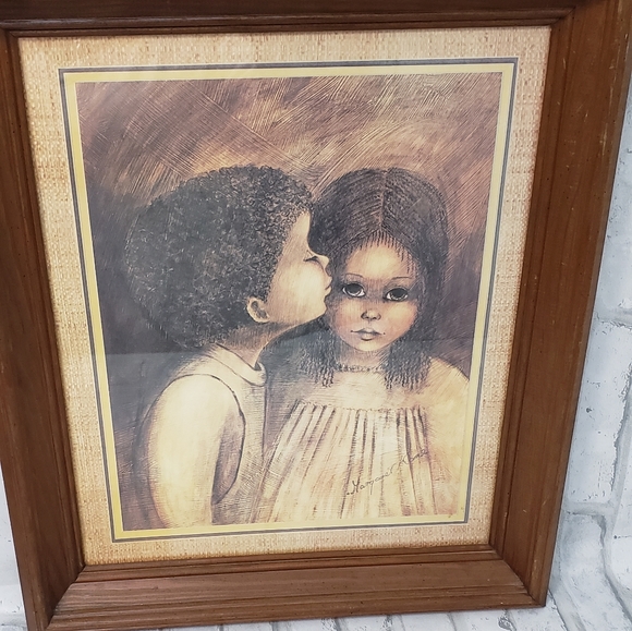 RARE Vtg. A Little Kiss First Love By Margaret Kane Framed Art Print - Picture 4 of 12